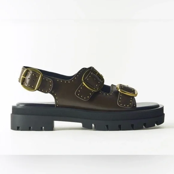 Zara | Shoes | Zara Buckled Chunky Lug Sole Leather Sandals